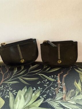 Etienne Aigner Black Leather Zip Coin Pouch Duo with Gold Logo